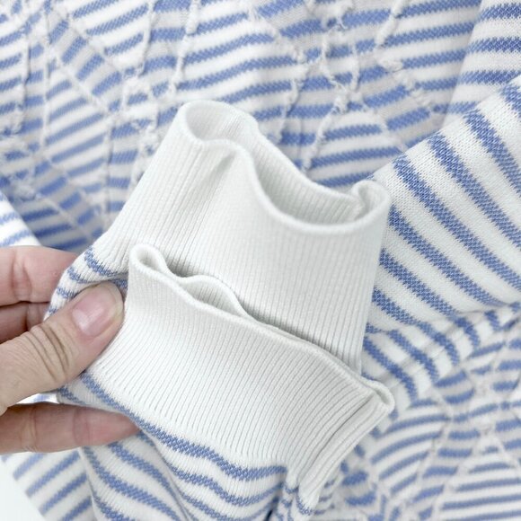 Derek Lam 10 Crosby‎ Blue White Stripe Diagonal Fringe Crewneck Sweater Sz S - Picture 6 of 15